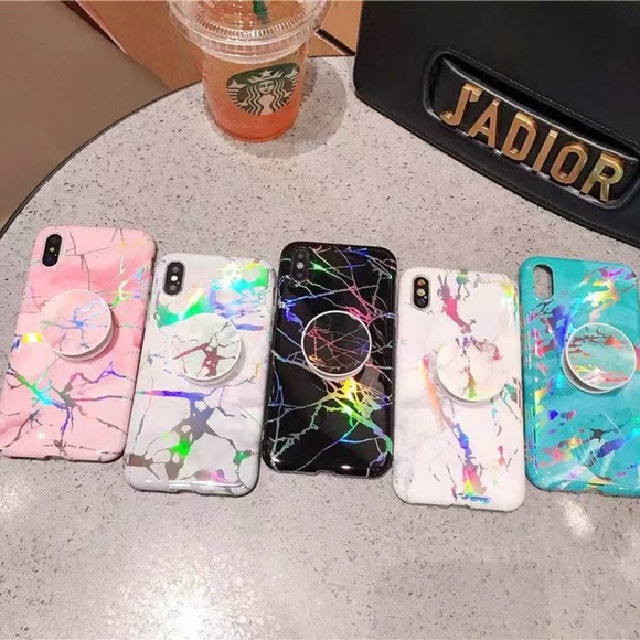 Laser Marble Soft TPU Iphone Case with Phone Holde - Picture 2 of 5